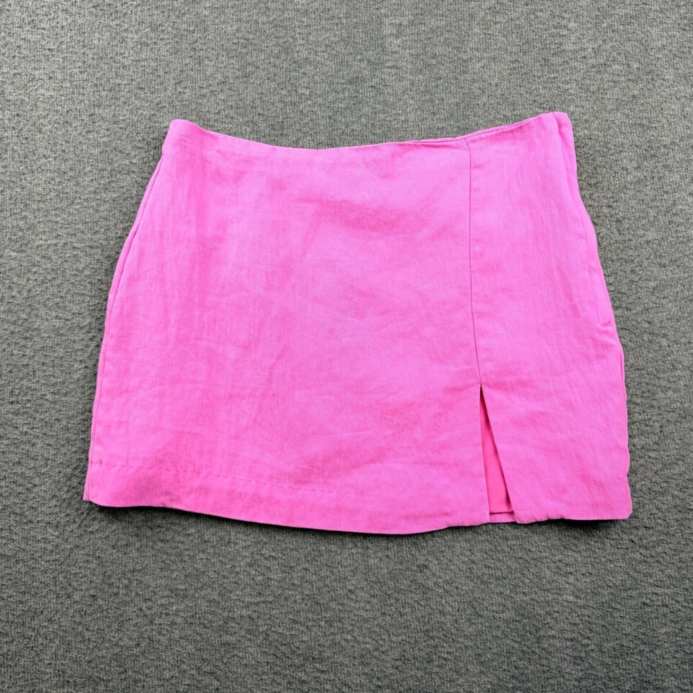 H&M Hot Pink Women's Size 6‎ Linen Blend Mini Skirt with Front Slit
